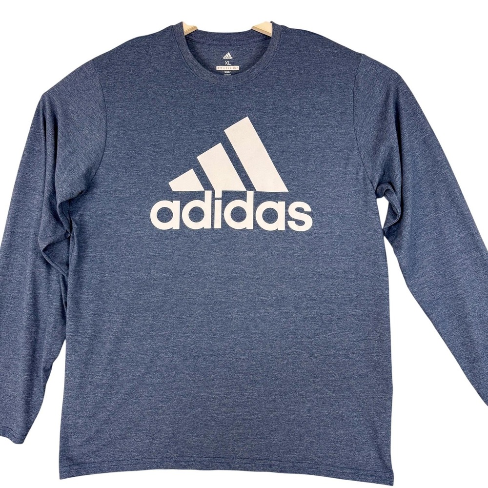 Adidas Golf Shirt Mens XL Blue Long Sleeve Logo Graphic Tee Athletic Casual Top‎